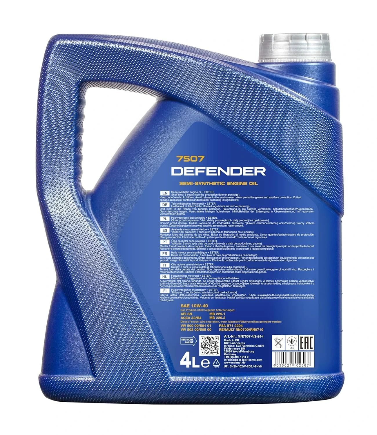 MANNOL 7507 Defender 10W-40 Oil - Superior Semi-Synthetic Engine Performance
