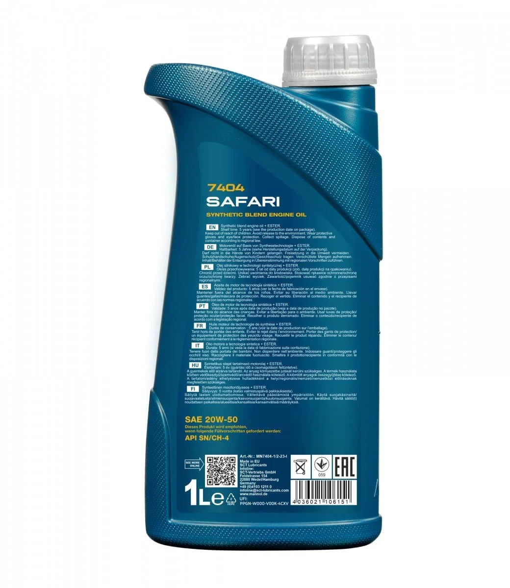 MANNOL 7404 Safari Engine Oil 20W-50 API SN/CH-4 for Petrol and Diesel Engines - Kyte Car Parts