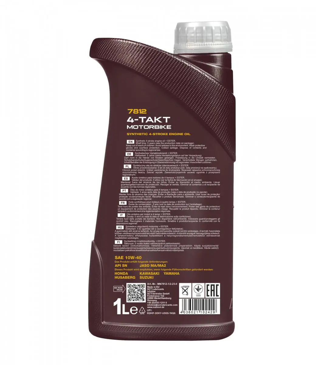MANNOL 7812 4-Takt Motorbike Oil SAE 10W-40 API Synthetic Ester Engine Oil (1L) | Imported from Germany