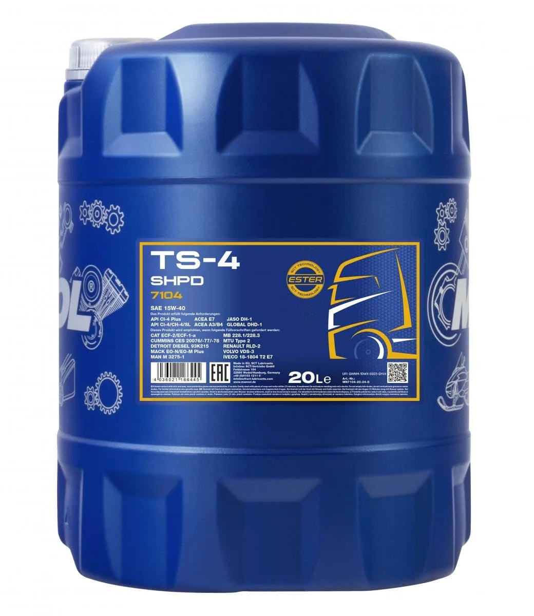 MANNOL 7104 TS-4 SHPD 15W-40 CI-4 Plus Mineral-Synthetic Diesel Engine Oil for Optimal Performance| Imported from Germany