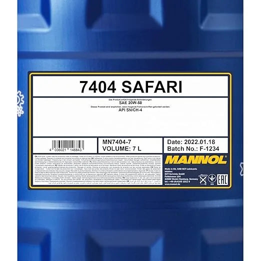 MANNOL 7404 Safari Engine Oil 20W-50 API SN/CH-4 for Petrol and Diesel Engines - Kyte Car Parts