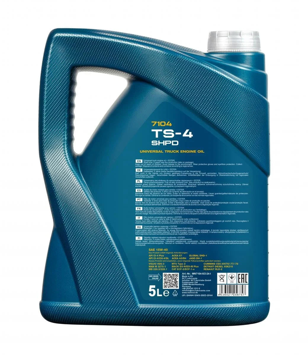MANNOL 7104 TS-4 SHPD 15W-40 CI-4 Plus Mineral-Synthetic Diesel Engine Oil for Optimal Performance| Imported from Germany
