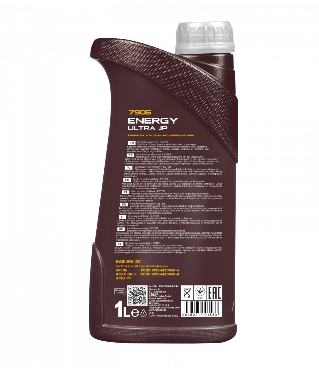 MANNOL 7906 Energy Ultra JP 5W-20 Engine Oil – Suitable for Petrol and Diesel Engine Cars | Imported from Germany