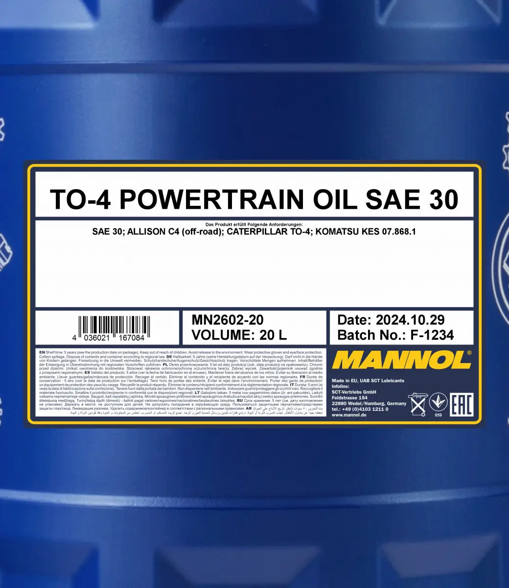 MANNOL 2602 TO-4 Powertrain Oil SAE 30